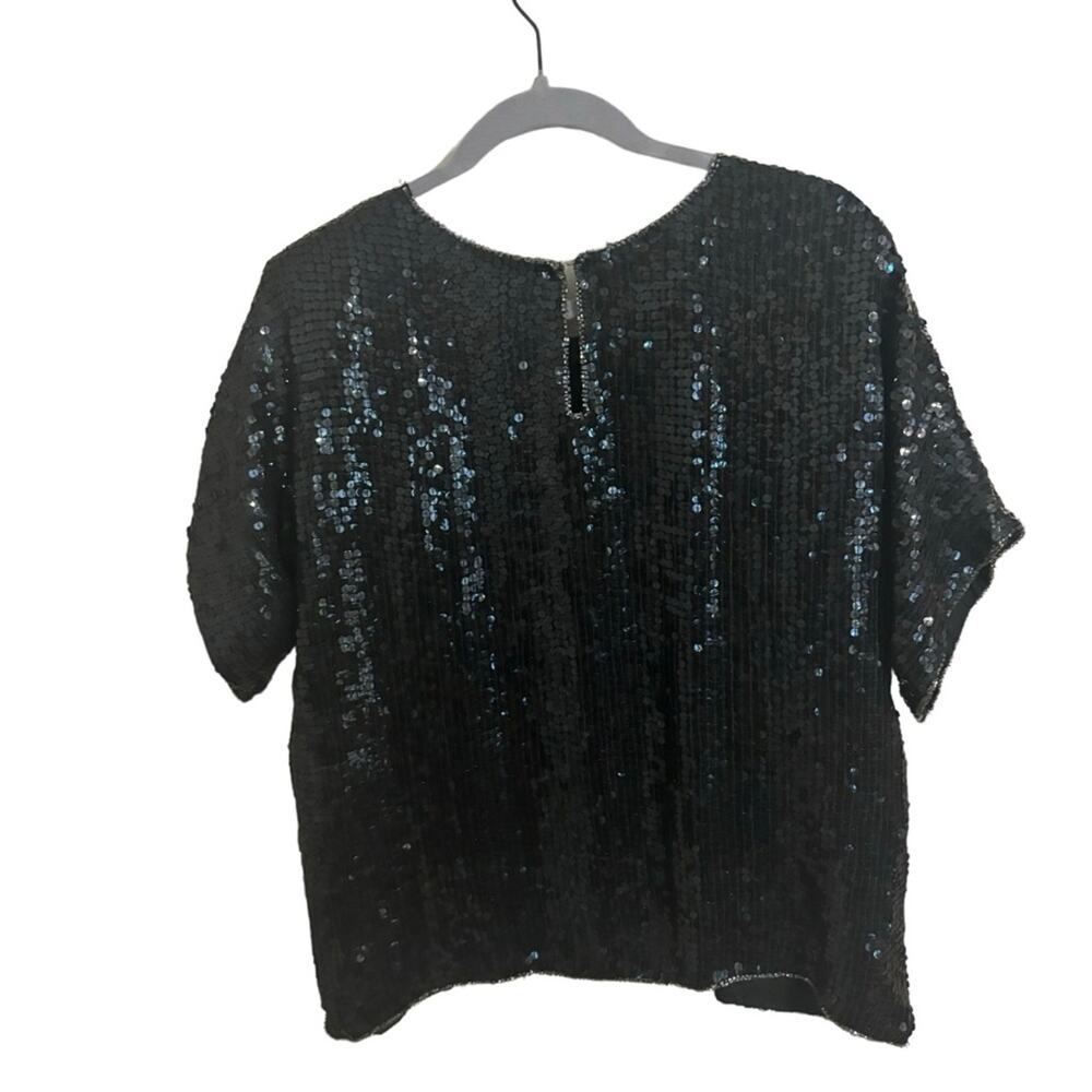 Vintage Carina Silk Black Red Yellow Abstract Sequin Top XL - Picture 3 of 5